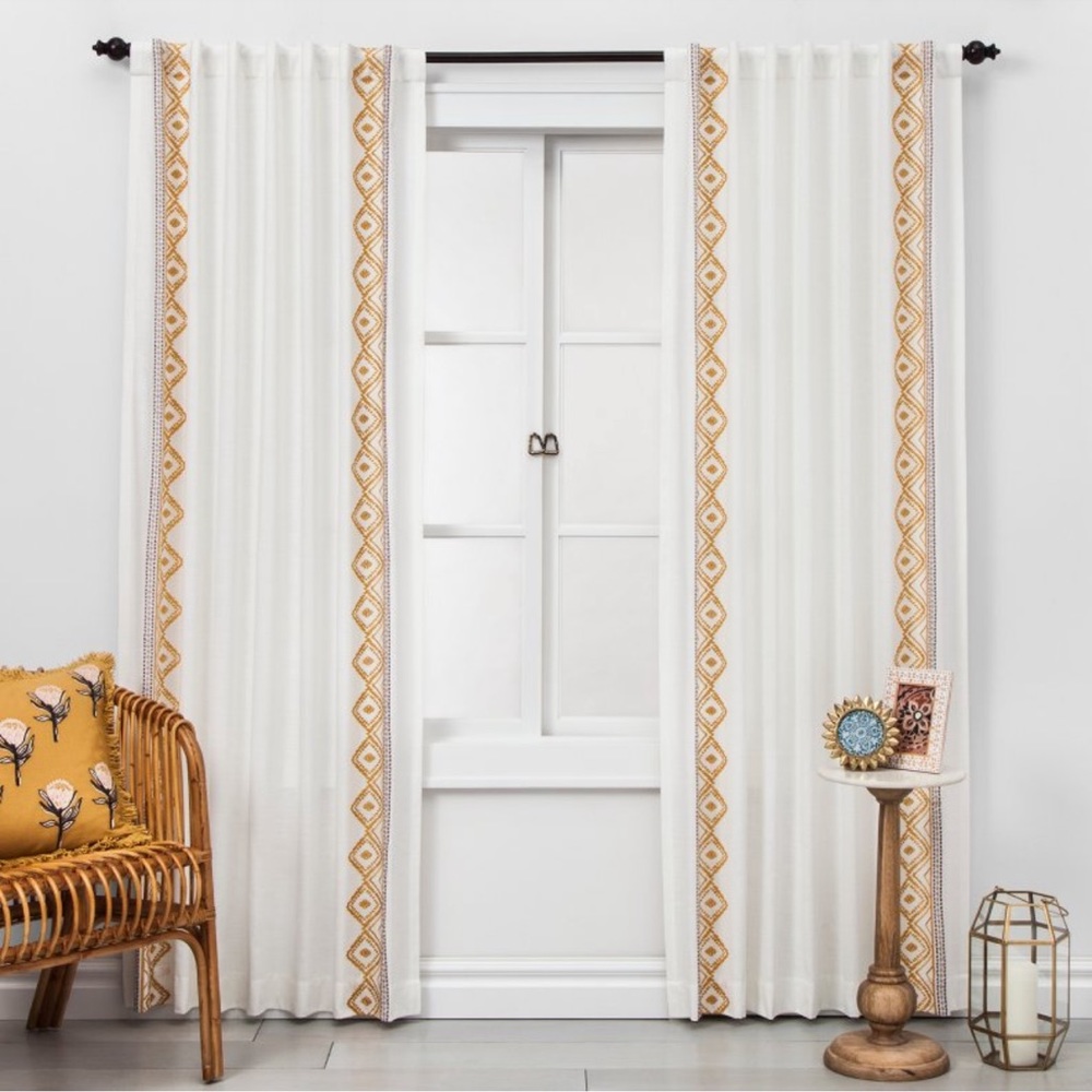 1!!!Global Border Curtain Panel White Yellow - Opalhouse™ one panel new w tags